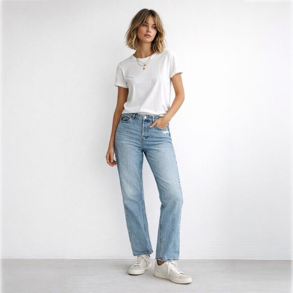 H&M Denim - H&M High Waisted Straight Leg Button Fly Jeans
